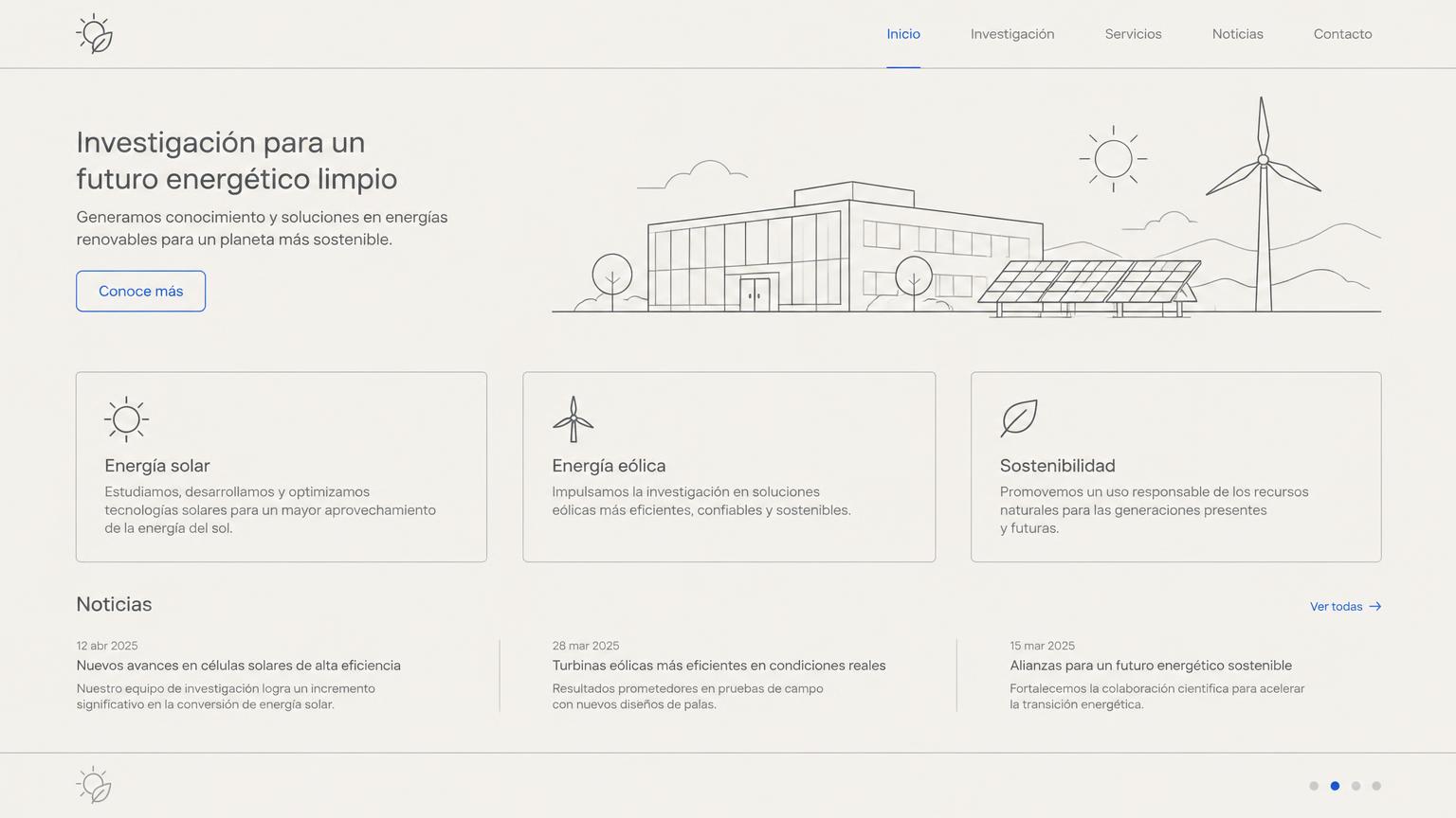 Concepto wireframe para un sitio institucional